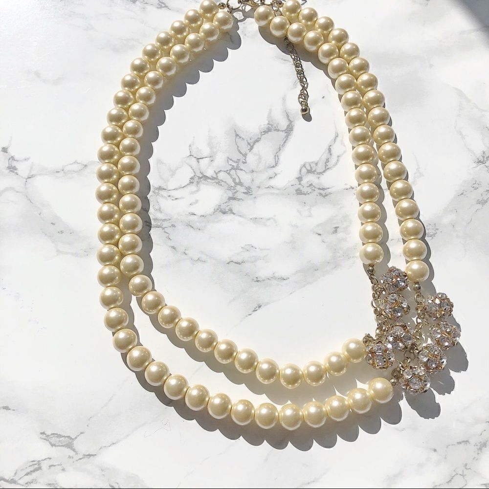 2/$20 PEARL Crystal Double Layer Necklace